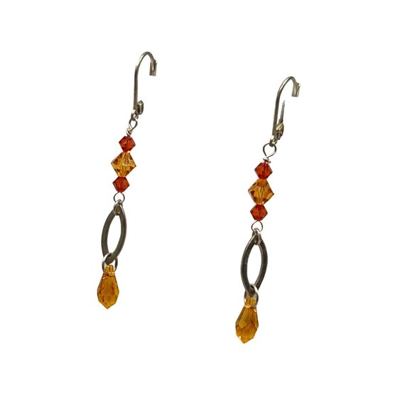 Sterling Silver and Orange Glass Beads Dangles Long Pierced Leverback Closure - Picture 1 of 7